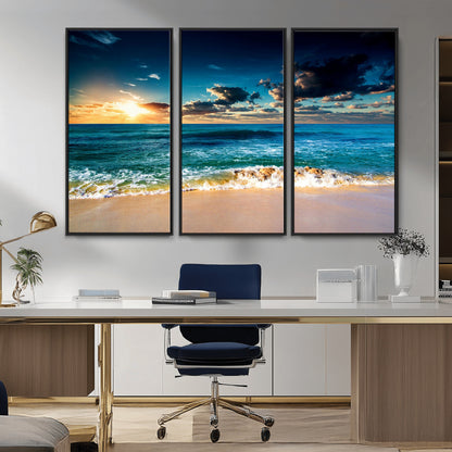 88985-MGV-CV-36X24-Ocean Sunset Wall Art – Tranquil Beach Waves Canvas Print, Coastal Seascape Decor for Living Room or Office