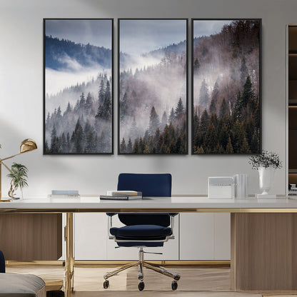 18459-MGV-CV-36X24-Misty Pine Forest Wall Art – Serene Mountain Landscape Canvas Print, Tranquil Nature Artwork for Living Room, Bedroom, Cabin or