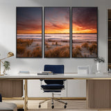 90176-MGV-CV-36X24-Beach Sunset Wall Art – Coastal Sand Dune Canvas Print with Ocean Waves and Dramatic Sky, Seaside Landscape Decor for Living Room
