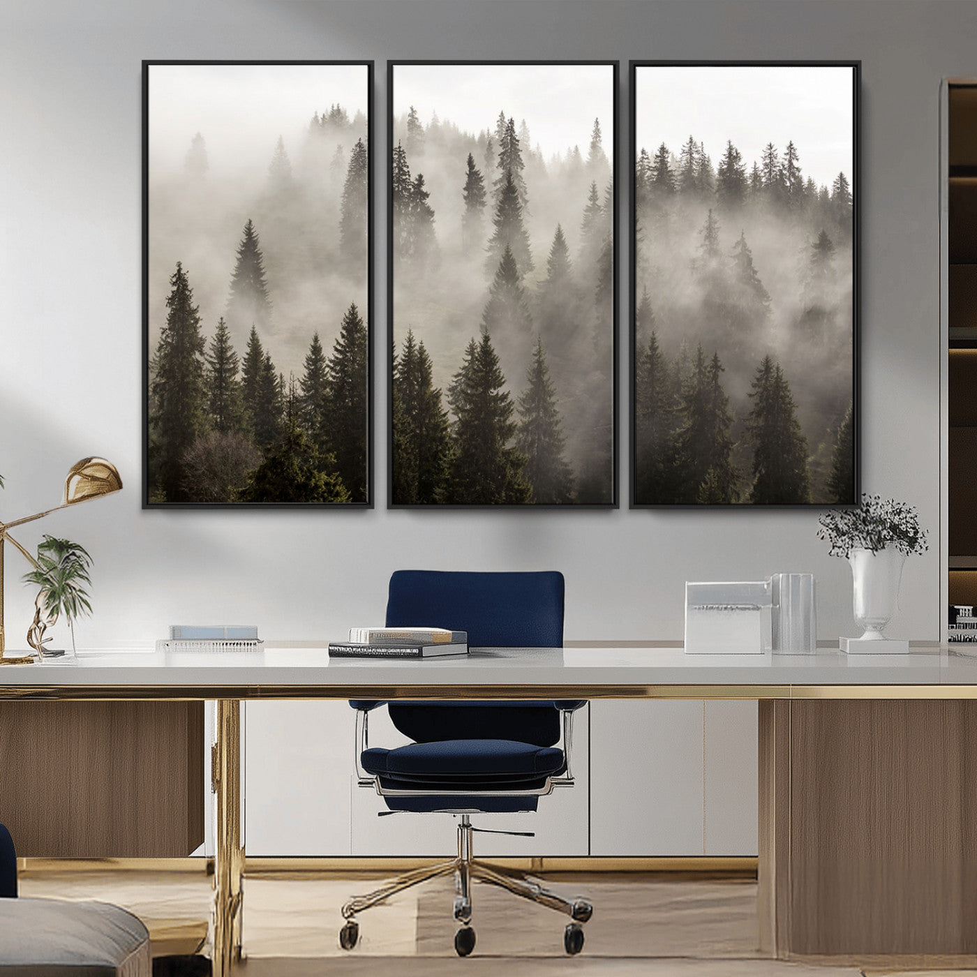 62862-MGV-CV-36X24-Misty Forest Wall Art – Tranquil Pine Tree Canvas Print with Mountain Fog, Nature Landscape Artwork for Living Room, Bedroom, or