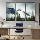 93219-MGV-CV-36X24-Misty Mountain Wall Art – Foggy Pines and Rocky Peaks Canvas Print, Nature Landscape Decor for Living Room, Office or Bedroom