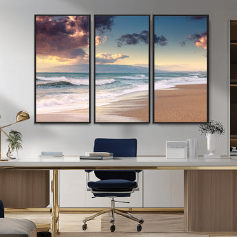 42253-MGV-CV-36X24-Serene Beach Waves Wall Art – Tranquil Ocean Horizon Canvas Print, Coastal Seascape Decor for Living Room or Office Wall