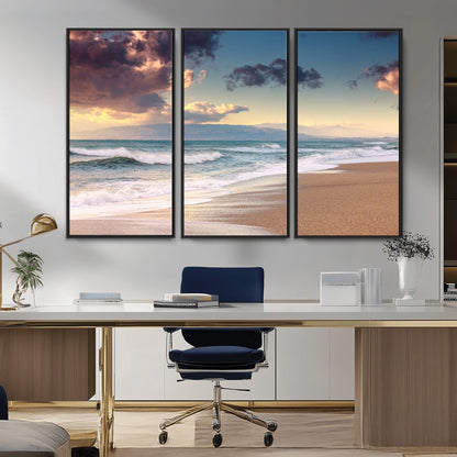 42253-MGV-CV-36X24-Serene Beach Waves Wall Art – Tranquil Ocean Horizon Canvas Print, Coastal Seascape Decor for Living Room or Office Wall