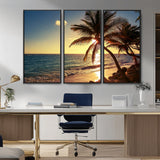 82710-MGV-CV-36X24-Palm Tree Sunset Beach Wall Art – Tropical Ocean Canvas Print, Coastal Paradise Seascape Decor for Living Room or Office Wall