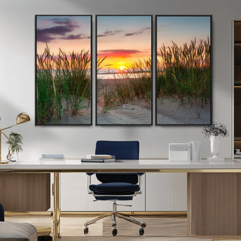 25576-MGV-CV-36X24-Beach Grass Sunset Wall Art – Coastal Sand Dune Landscape Canvas Print, Ocean View Nature Decor for Living Room or Office Wall