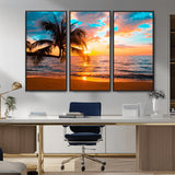 34674-MGV-CV-36X24-Tropical Sunset Beach Wall Art – Palm Tree Ocean Canvas Print, Coastal Seascape Decor for Living Room or Office Wall