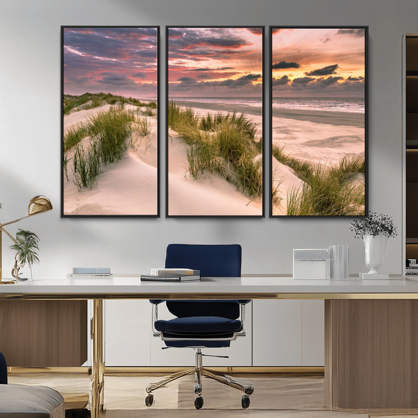 60570-MGV-CV-36X24-Beach Sunset Wall Art – Coastal Sand Dunes and Ocean Horizon Canvas Print, Tranquil Seascape Photography Decor for Living Room or