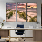 60570-MGV-CV-36X24-Beach Sunset Wall Art – Coastal Sand Dunes and Ocean Horizon Canvas Print, Tranquil Seascape Photography Decor for Living Room or