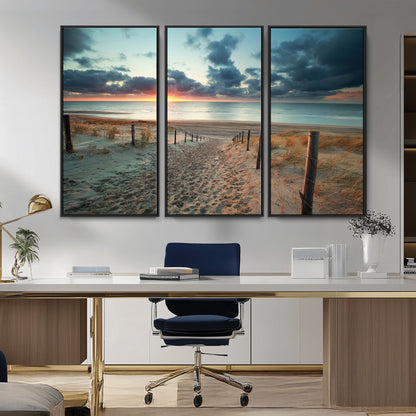 25788-MGV-CV-36X24-Sunset Beach Path Wall Art – Scenic Coastal Dunes and Ocean Canvas Print, Tranquil Seaside Landscape Decor for Living Room or