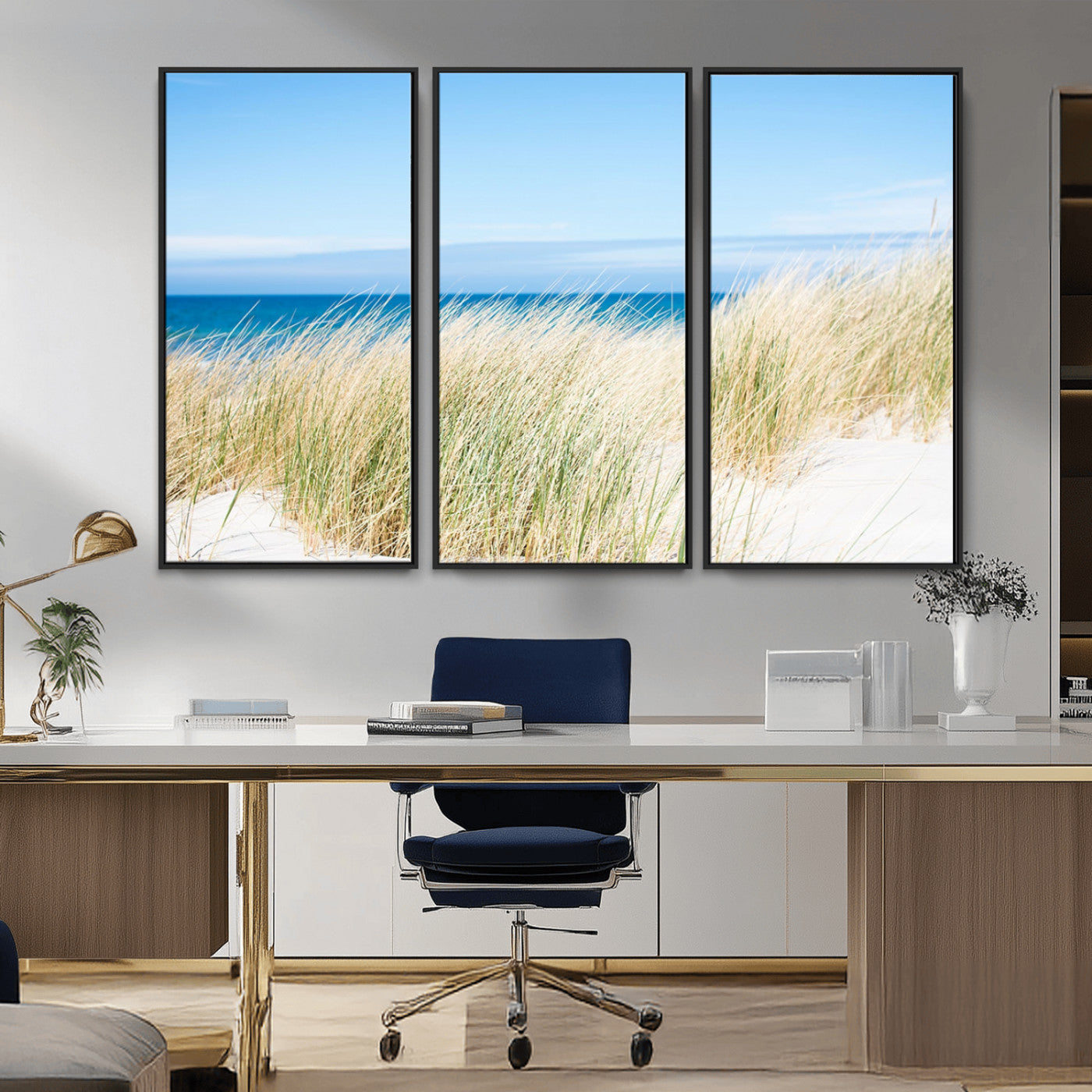 96913-MGV-CV-36X24-Coastal Dunes Wall Art – Serene Beach Grass and Blue Ocean Canvas Print, Relaxing Seaside Nature Decor for Living Room, Bedroom or