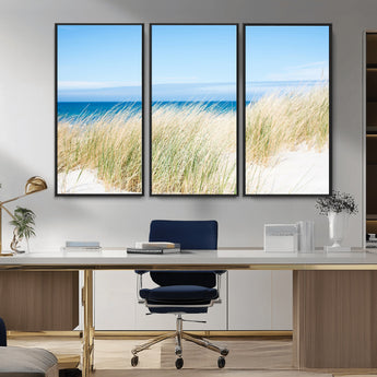 96913-MGV-CV-36X24-Coastal Dunes Wall Art – Serene Beach Grass and Blue Ocean Canvas Print, Relaxing Seaside Nature Decor for Living Room, Bedroom or