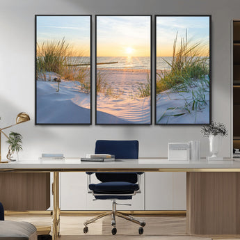 48907-MGV-CV-36X24-Beach Sunset Wall Art – Coastal Sand Dunes and Ocean View Canvas Print, Serene Seaside Landscape Painting for Living Room, Bedroom