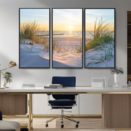 48907-MGV-CV-36X24-Beach Sunset Wall Art – Coastal Sand Dunes and Ocean View Canvas Print, Serene Seaside Landscape Painting for Living Room, Bedroom