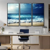 84116-MGV-CV-36X24-Ocean Wave Wall Art – Blue Sea and Beach Canvas Print, Coastal Seascape Photography Artwork for Living Room, Bedroom, or Office
