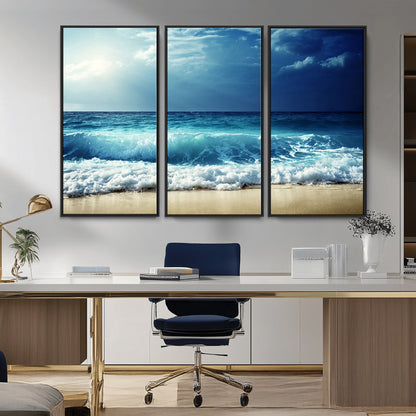 84116-MGV-CV-36X24-Ocean Wave Wall Art – Blue Sea and Beach Canvas Print, Coastal Seascape Photography Artwork for Living Room, Bedroom, or Office