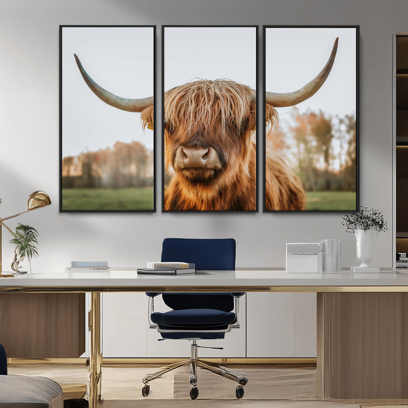 64824-MGV-CV-36X24-Highland Cow Wall Art – Rustic Scottish Bull Canvas Print, Farmhouse Animal Decor for Living Room, Bedroom, Office or Cabin