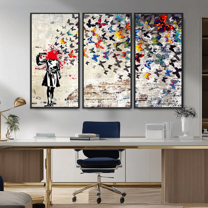 88654-MGV-CV-36X24-Butterfly Explosion Graffiti Wall Art – Street Art Canvas Print, Colorful Butterfly Spray Mural, Modern Abstract Urban Wall Decor