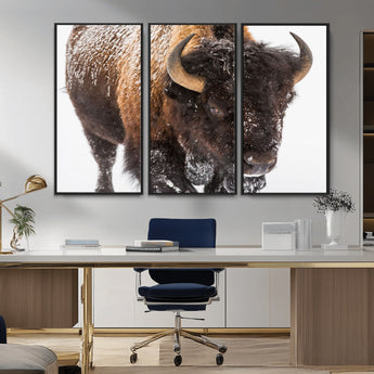 65605-MGV-CV-36X24-Snow Bison Wall Art – Close Up Buffalo Canvas Print, Rustic Western Wildlife Photography, Farmhouse Cabin Lodge Decor for Living