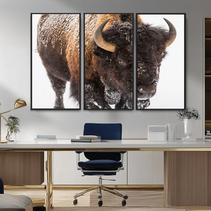 65605-MGV-CV-36X24-Snow Bison Wall Art – Close Up Buffalo Canvas Print, Rustic Western Wildlife Photography, Farmhouse Cabin Lodge Decor for Living