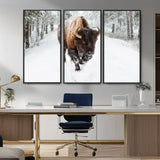 10109-MGV-CV-36X24-Majestic Bison Winter Wall Art – Snowy Forest Buffalo Canvas Print, Rustic Wildlife Photography Decor for Cabin, Lodge, Living