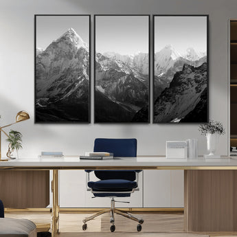 10775-MGV-CV-36X24-Snow Capped Mountain Wall Art – Black and White Canvas Print of Majestic Peaks, Nature Landscape Photography for Office, Bedroom,