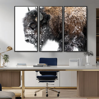 24304-MGV-CV-36X24-Bison Wall Art Canvas Print, Framed Winter Bison Art Picture Print, Snowy Buffalo Perfect Rustic Farmhouse Decor Artwork