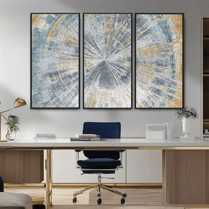 17631-MGV-CV-36X24-Radiant Burst Wall Art – Abstract Sunburst Canvas Print in Blue and Gold, Modern Geometric Painting for Living Room, Office or