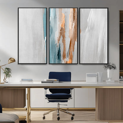 66154-MGV-CV-36X24-Abstract Brushstroke Wall Art – Modern Teal and Gold Canvas Print, Minimalist Contemporary Painting for Living Room, Bedroom, or