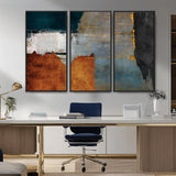 35026-MGV-CV-36X24-Abstract Canvas Wall Art – Modern Teal, Rust, Black and Gold Textured Painting, Contemporary Decor for Living Room, Bedroom or