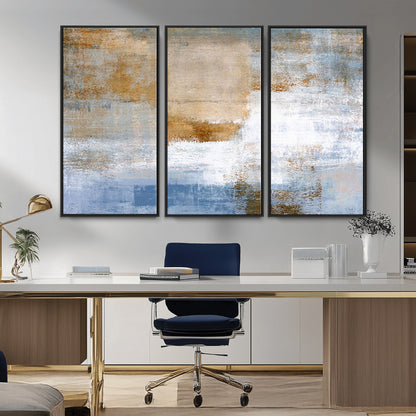 72354-MGV-CV-36X24-Blue and Gold Abstract Wall Art – Modern Minimalist Canvas Print, Textured Contemporary Painting for Living Room, Bedroom, or