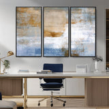 72354-MGV-CV-36X24-Blue and Gold Abstract Wall Art – Modern Minimalist Canvas Print, Textured Contemporary Painting for Living Room, Bedroom, or