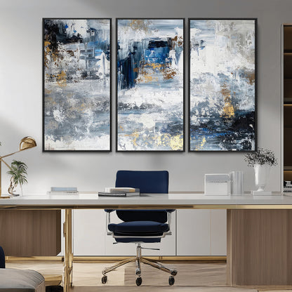 59716-MGV-CV-36X24-Abstract Blue and Gold Wall Art – Modern Textured Canvas Print, Contemporary Painting for Living Room, Bedroom, or Office Decor