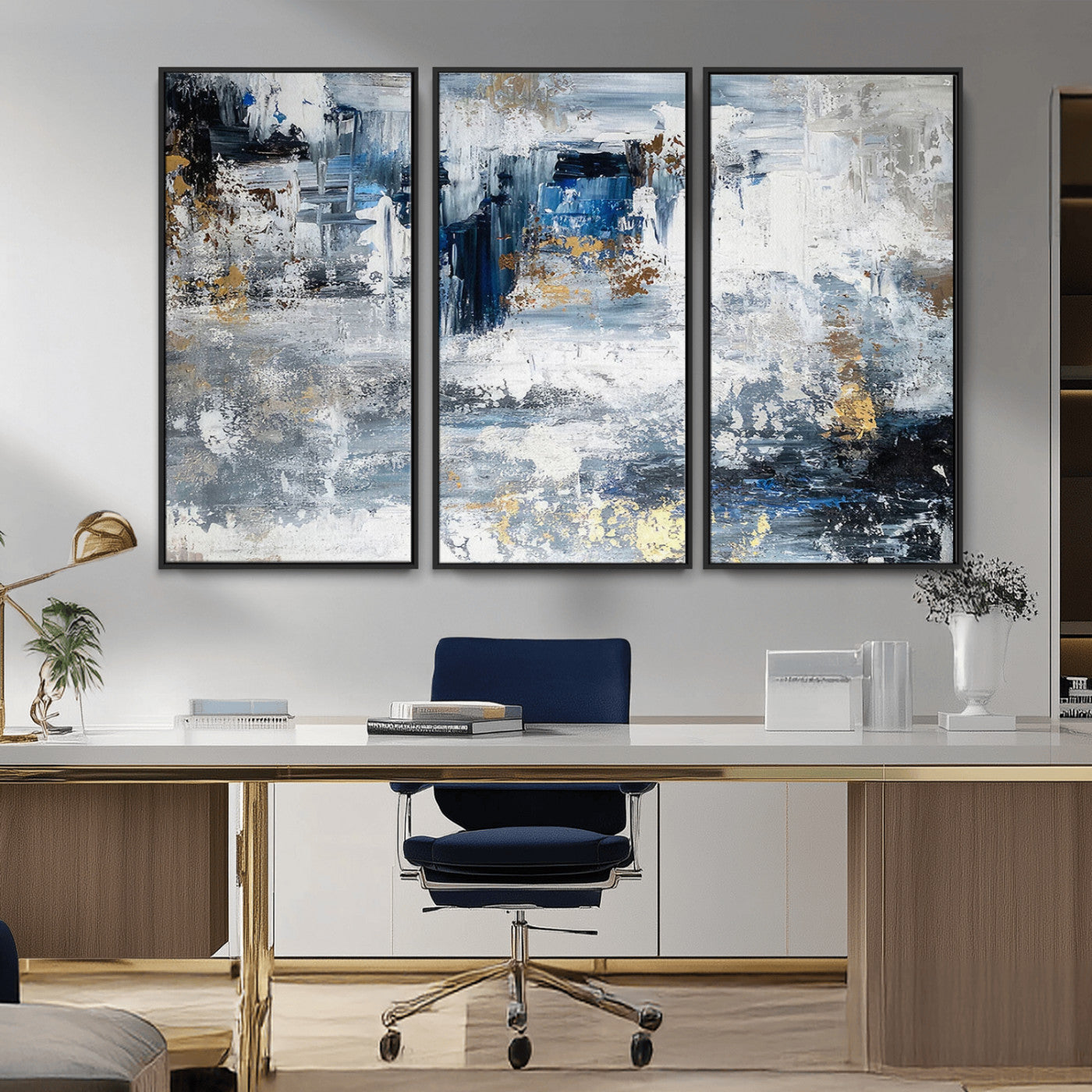 59716-MGV-CV-36X24-Abstract Blue and Gold Wall Art – Modern Textured Canvas Print, Contemporary Painting for Living Room, Bedroom, or Office Decor