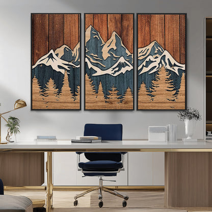 41330-MGV-CV-36X24-Rustic Mountain Wall Art – Wooden Nature Scene with Trees and Peaks, Handmade 3D Layered Decor for Living Room, Cabin or Office