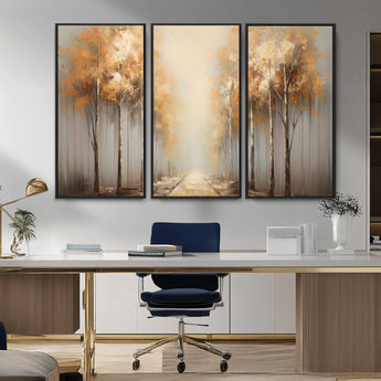 95004-MGV-CV-36X24-Autumn Forest Path Wall Art – Hand Painted Canvas Print with Golden Trees, Modern Nature Landscape Decor for Living Room, Bedroom