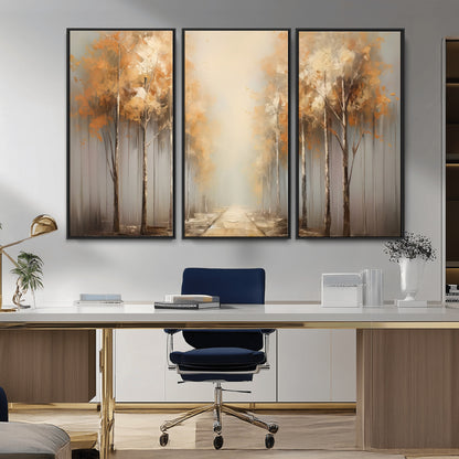 95004-MGV-CV-36X24-Autumn Forest Path Wall Art – Hand Painted Canvas Print with Golden Trees, Modern Nature Landscape Decor for Living Room, Bedroom