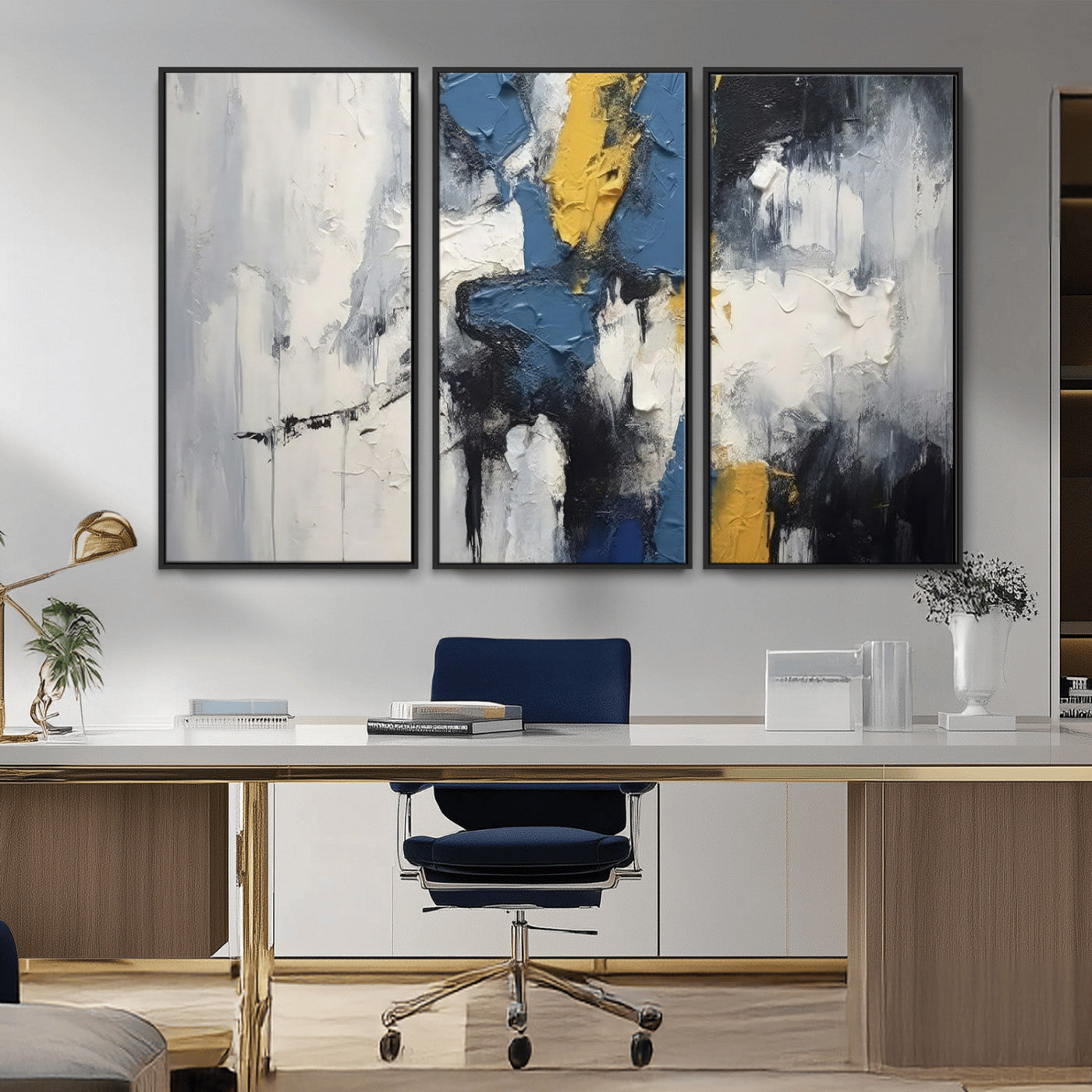 63850-MGV-CV-36X24-Abstract Blue and Yellow Wall Art – Modern Textured Canvas Painting, Bold Contemporary Artwork for Living Room, Bedroom or Office