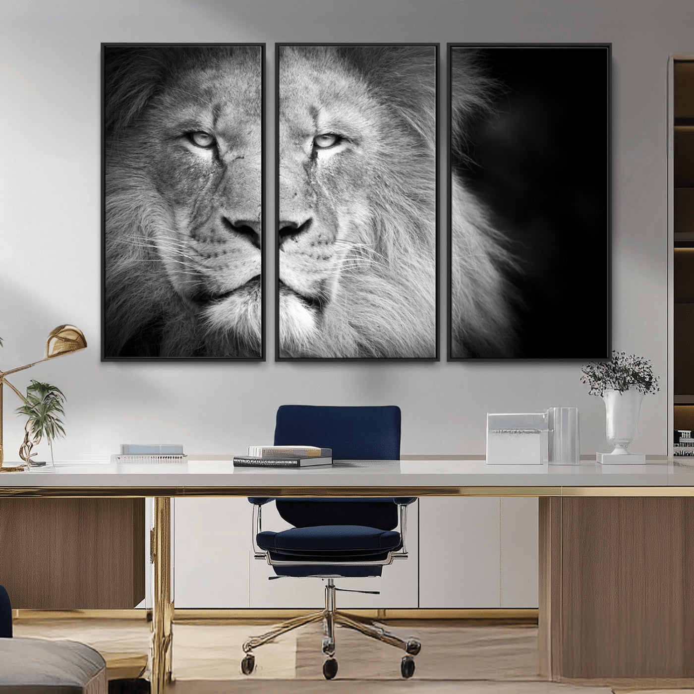 94453-MGV-CV-36X24-Lion Portrait Wall Art – Black and White King of the Jungle Canvas Print, Safari Wildlife Decor for Office, Bedroom, or Living
