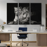 80013-MGV-CV-36X24-Lion and Lioness Wall Art – Black and White Wildlife Photography Canvas Print, African Safari Animal Decor for Office, Bedroom