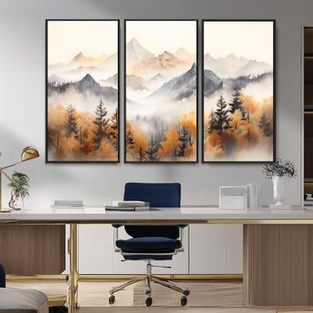 70049-MGV-CV-36X24-Autumn Mountain Forest Wall Art – Misty Landscape Canvas Print, Rustic Nature Inspired Decor for Living Room, Bedroom or Office