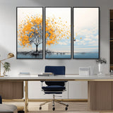 23385-MGV-CV-36X24-Golden Butterfly Tree Wall Art – Abstract Yellow and Gray Canvas Print, Modern Nature Artwork for Living Room, Bedroom or Office