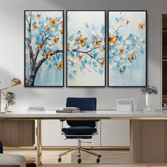 59455-MGV-CV-36X24-Butterfly Tree Branch Wall Art – Blue and Yellow Abstract Canvas Print, Modern Nature Artwork for Living Room, Bedroom or Office