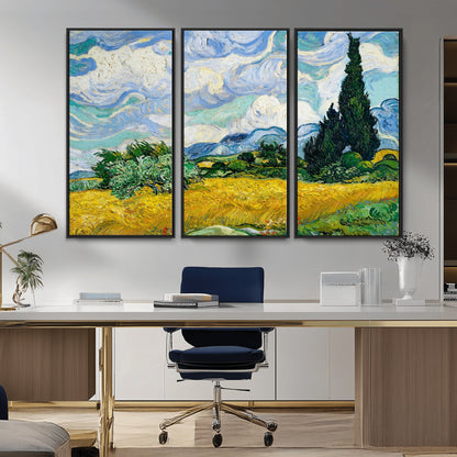 97252-MGV-CV-36X24-Wheat Field with Cypress – Van Gogh Wall Art, Impressionist Landscape Canvas Print, Rustic Home Decor for Living Room or Office