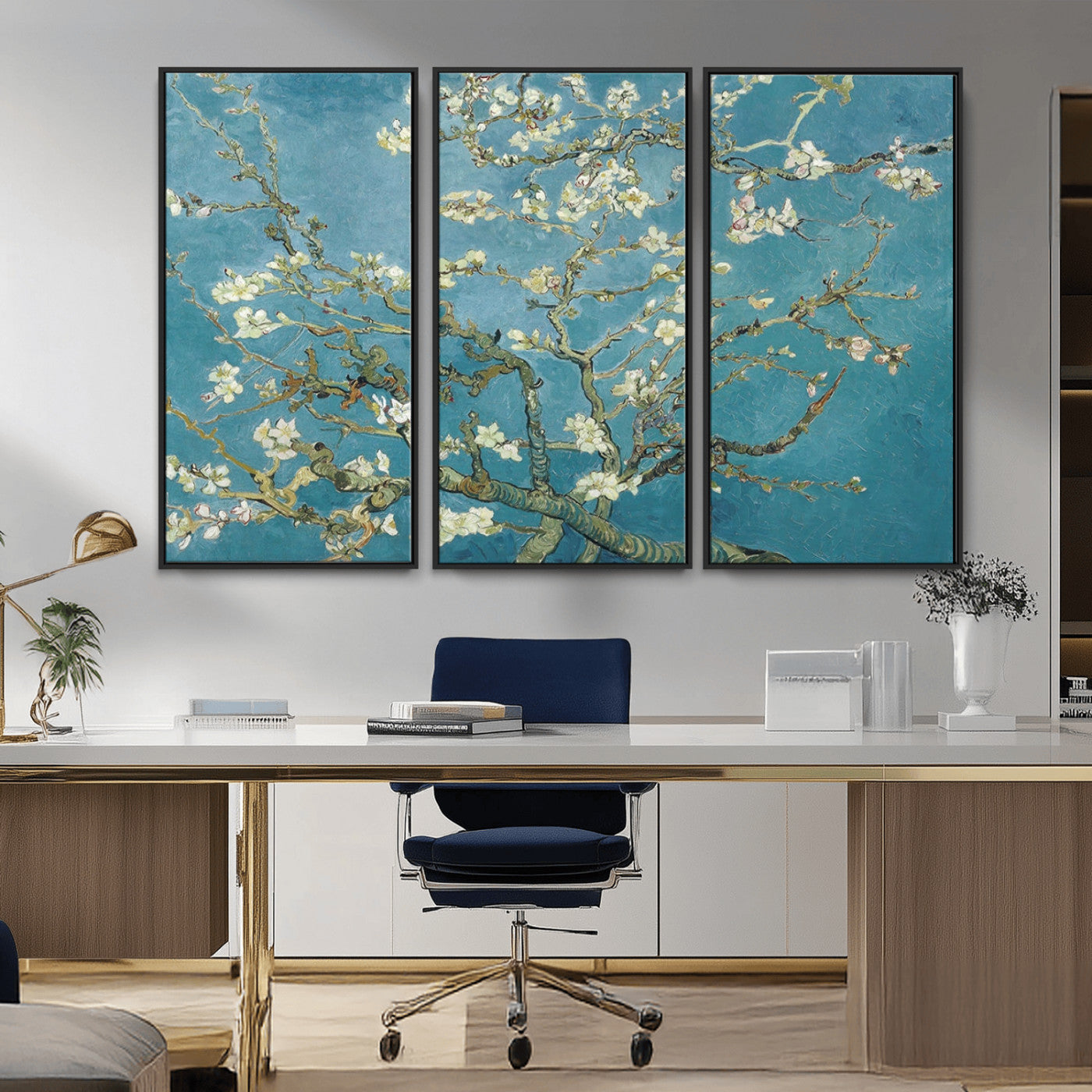 65607-MGV-CV-36X24-Almond Blossom Wall Art – Van Gogh Blue Floral Canvas Print, Elegant Impressionist Painting Decor for Living Room, Bedroom or