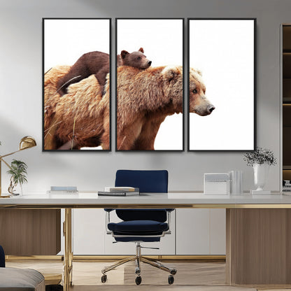 76943-MGV-CV-36X24-Mom Bear Wall Art Canvas Print, Framed Bear Photography Art Picture Print, Rustic Bear and Cub Perfect Rustic Farmhouse Decor