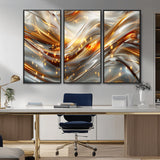 Lines1-MGV-CV-36X24-Abstract Metallic Wall Art – Silver and Gold Wave Canvas Print with Sparkling Accents, Modern Luxury Decor for Living Room, Office