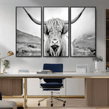 80564-MGV-CV-36X24-Highland Cow Wall Art – Black and White Scottish Highland Canvas Print, Rustic Farmhouse Decor for Living Room, Bedroom or Office