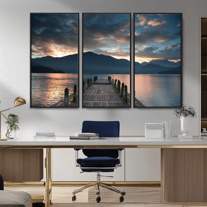 20442-MGV-CV-36X24-Lakeside Sunset Dock Wall Art – Peaceful Mountain Lake Canvas Print, Serene Nature Landscape Decor for Living Room, Bedroom or