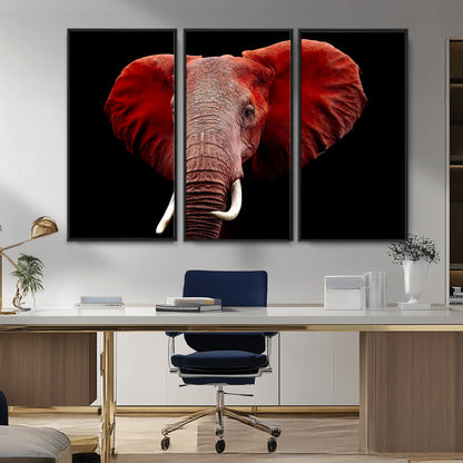 14788-MGV-CV-36X24-Red Elephant Wall Art – Bold Wildlife Canvas Print, African Safari Animal Decor for Living Room, Bedroom or Office