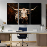 70522-MGV-CV-36X24-Longhorn Bull Wall Art – Striking Canvas Print of Majestic Bull, Premium Animal Decor for Home, Office, Man Cave, or Living Room